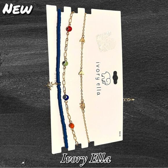 NWT Ivory Ella 3-Piece Necklace Set – Evil Eye, Moon, and Star Charms - Picture 2 of 7